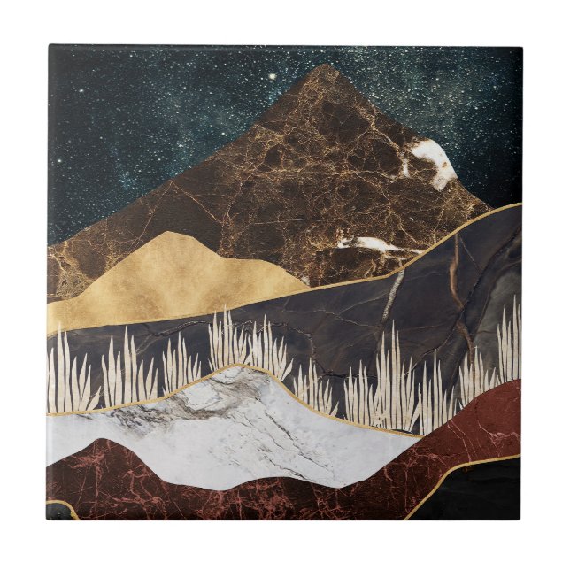 Golden Marble Mountain Under Starry Sky Tile (Front)