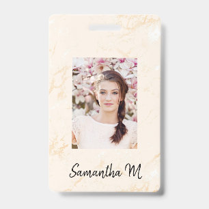Golden marble photo name minimalist badge