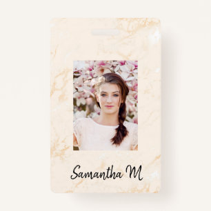 Golden marble photo name minimalist badge