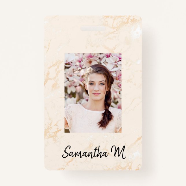 Golden marble photo name minimalist badge (Front)