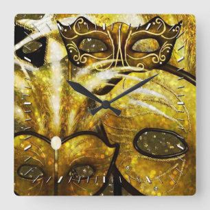 Golden Mardi Gras Masque Mur Horloge