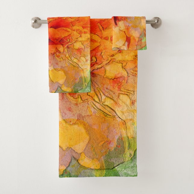 Golden Marigold Flower Watercolor Bath Towel Set (Insitu)