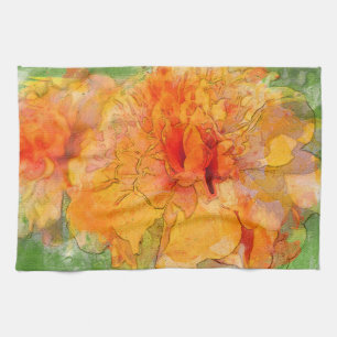 Golden Marigold Flower Watercolor Kitchen Towel