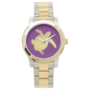 Golden marine turtle watch