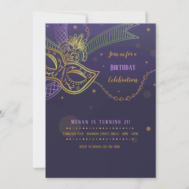 Golden Mask Mardi Gras Invitation (Front)