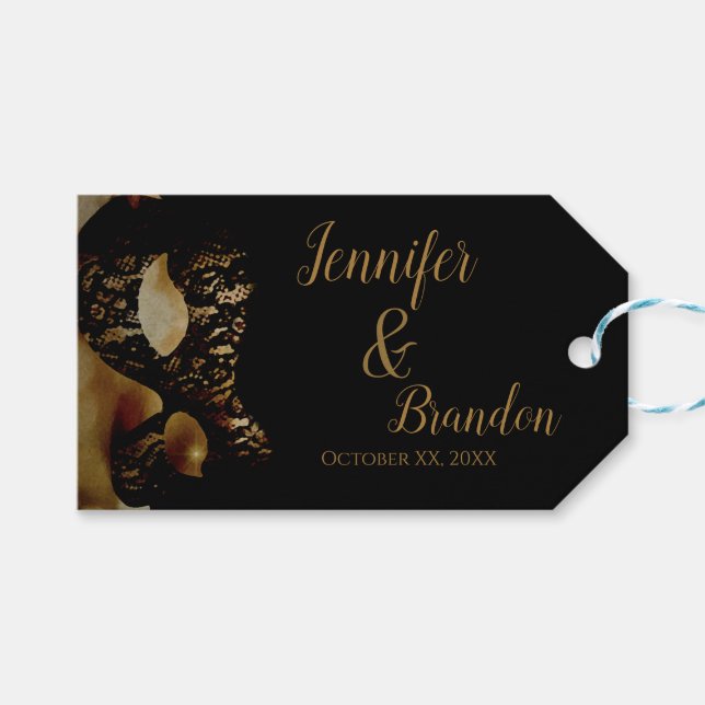 Golden Mask Wedding Favour Gift Tags (Front (Horizontal))