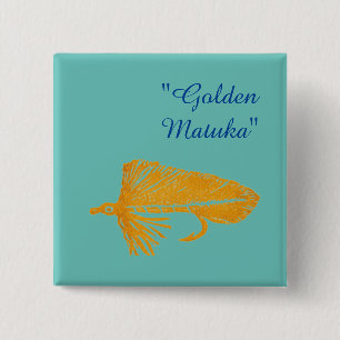 Golden Matuka streamer for fly fishing, fly tying 2 Inch Square Button