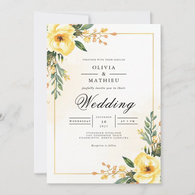 Golden Meadow Bloom Arch Wedding Invitation (Front)