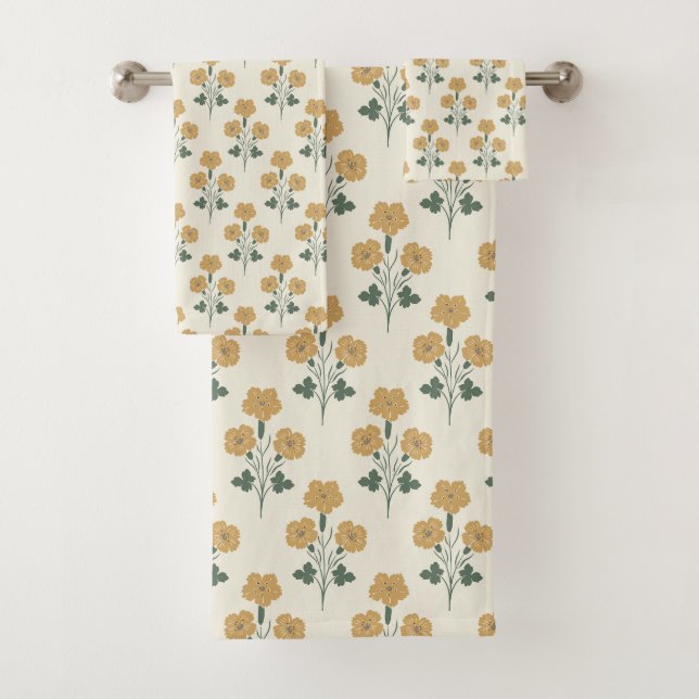Golden Meadow Sunlit Botanical Bath Towel Set (Insitu)