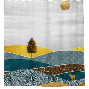 Golden Meadow with Tree and Deer
