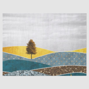 Golden Meadow with Tree and Deer Tissue Paper