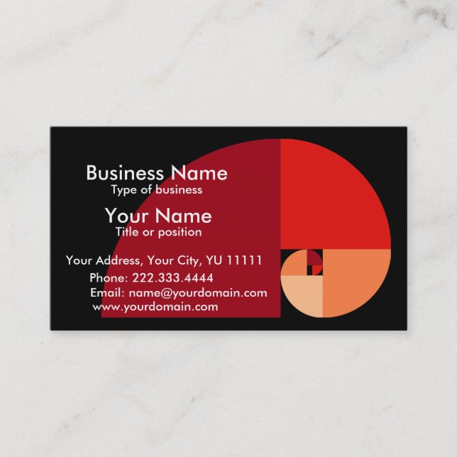 Golden Mean, Fibonacci Spiral Art Business Card (Front)