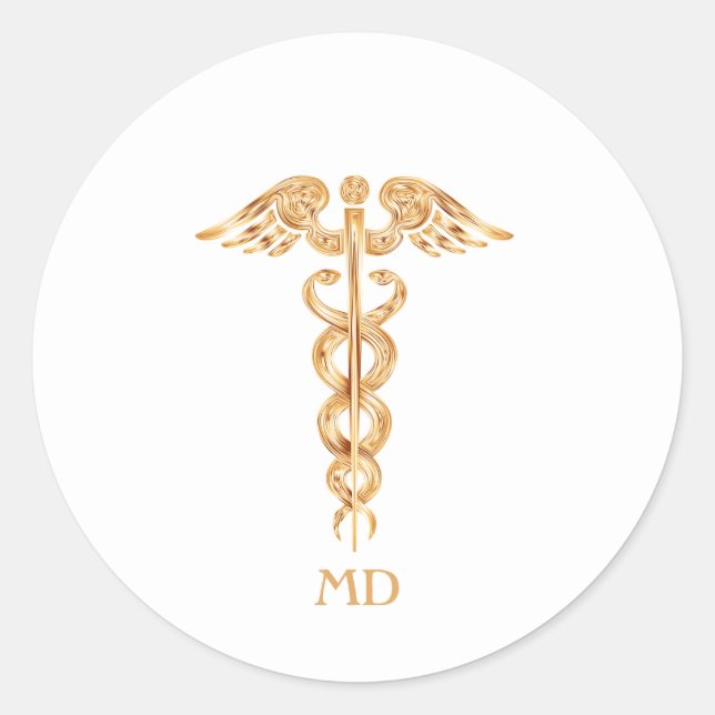 Golden Medical Doctor Caduceus Classic Round Sticker (Front)