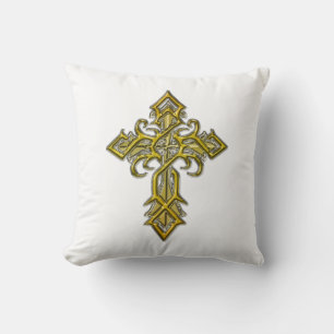 Golden Medieval Cross Throw Pillow II