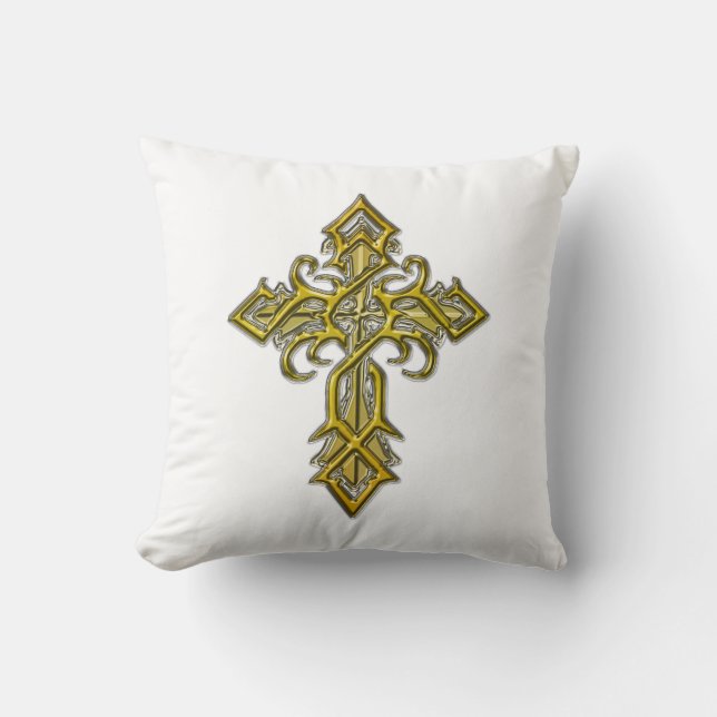 Golden Medieval Cross Throw Pillow II (Front)