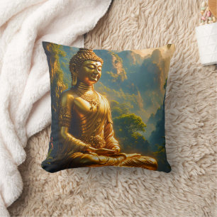 Golden Meditation in the Thai Peaks Throw Pillow