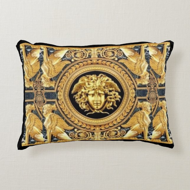 Golden Medusa Greek Sphinges Designer  Accent Pillow (Front)