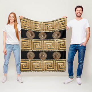 Golden Medusa Meander Greek Key Designer Fleece Blanket