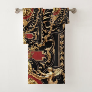 Golden Medusa Red and Gold on Black Gift / Guest Bath Towel Set