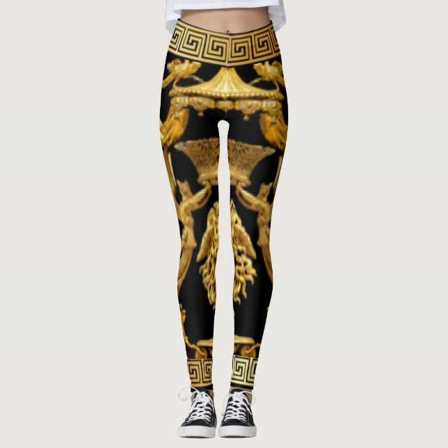 Golden Medusa, Seraphs and Baldachino on Black Leggings (Front)