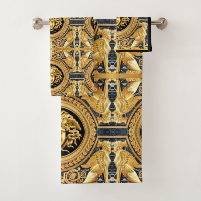Golden Medusa Sphinx Guest Towel Set (Insitu)