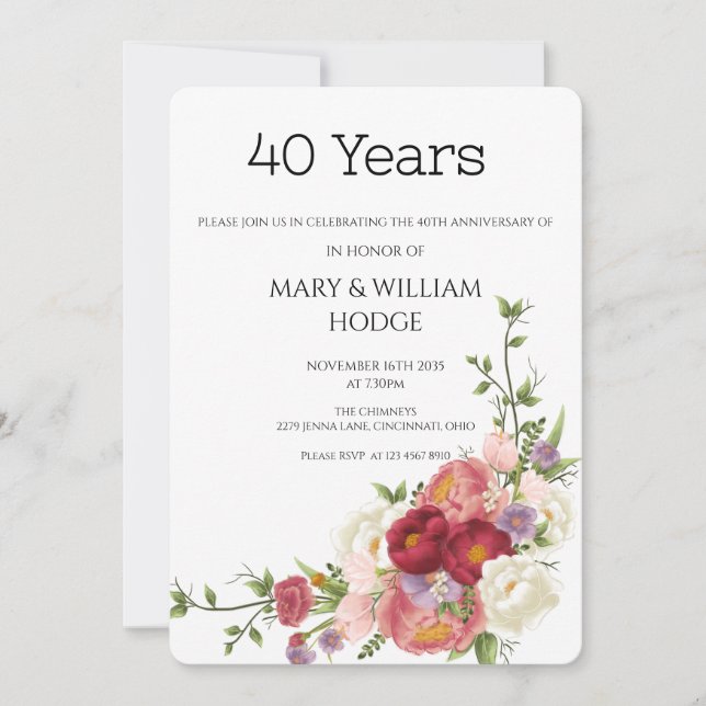 "Golden Memories: Celebrating 40 Years of Love" Invitation (Front)