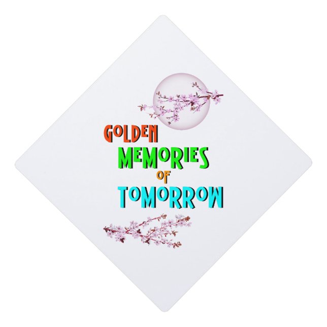 Golden Memories Of Tomorrow blossoms Moon Sakura Graduation Cap Topper (Front)