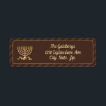 Golden Menorah & Diagonal Stripes<br><div class="desc">This return address label features a golden menorah on a chocolate brown coloured centre and the background is light and dark brown diagonal stripes. The text on this label can be customized and used as either a return address label or can be used as a gift tag!</div>
