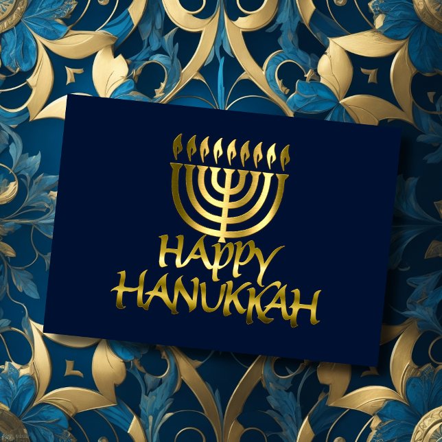 Golden Menorah Flames Happy Hanukkah Card (Creator Uploaded)
