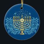 Golden menorah Hanukkah greeting festival of light Ceramic Ornament<br><div class="desc">Golden menorah Hanukkah greeting festival of lights decoration</div>