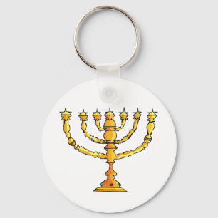 Golden Menorah Jewish Candle Holder Keychain
