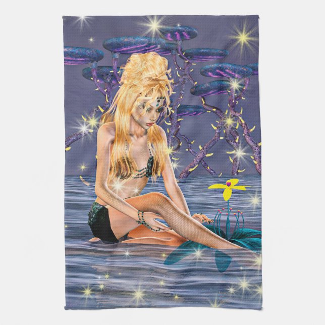 Golden Mermaid Kitchen Towel (Vertical)