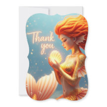 Golden Mermaid Thank You Card | Ocean Fantasy Art 