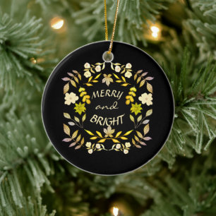 GOLDEN MERRY AND BRIGHT personalized Ceramic Ornament