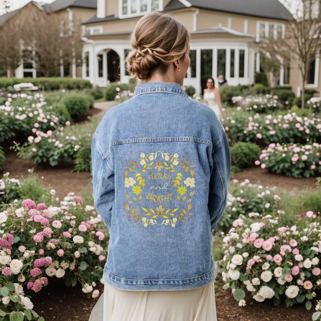 GOLDEN MERRY AND BRIGHT personalized  Denim Jacket (Wedding Back)