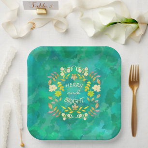 GOLDEN MERRY AND BRIGHT personalized Paper Plate