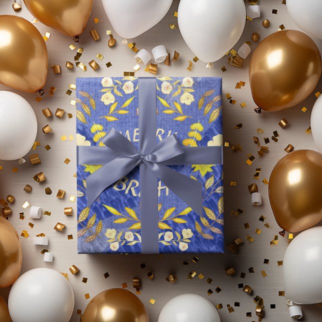 GOLDEN MERRY AND BRIGHT personalized Wrapping Paper (Creator Uploaded)