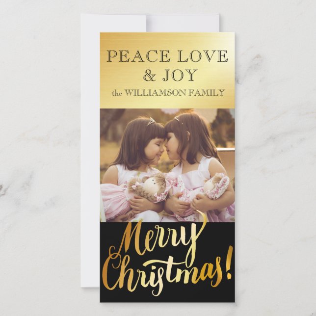 Golden Merry Christmas Family Photo Card (Front)