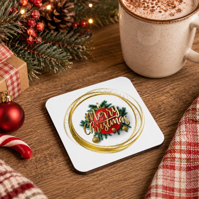 Golden Merry Christmas Hard plastic coaster (Creator Uploaded)