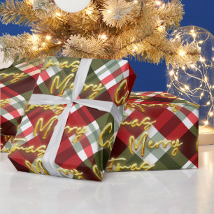 Golden Merry Christmas Holiday simple Red Striped Wrapping Paper