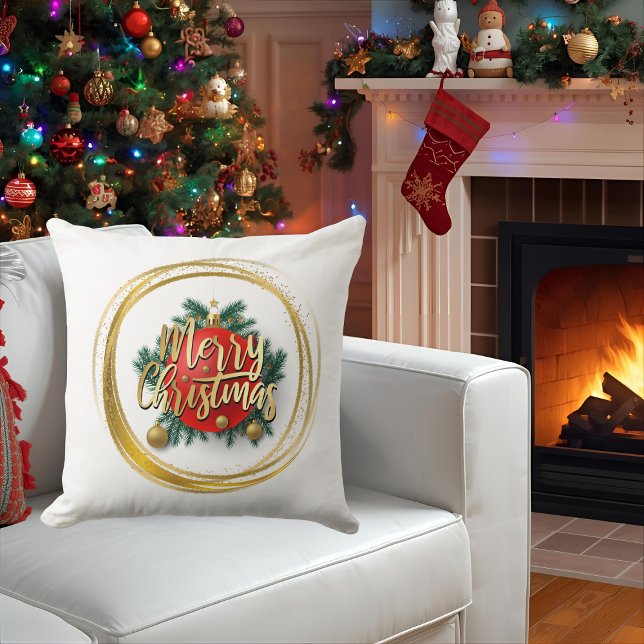 Golden Merry Christmas Personalized Throw Pillow (Creator Uploaded)