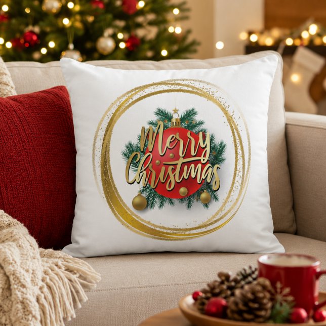 Golden Merry Christmas Personalized Throw Pillow (Creator Uploaded)