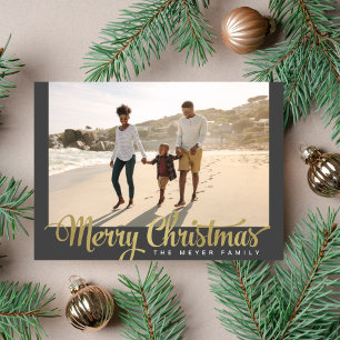 Golden Merry Christmas Photo Holiday Card