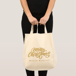Golden Merry Christmas Tote Bag