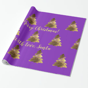Golden Merry Christmas Tree with Candles Elegant Wrapping Paper