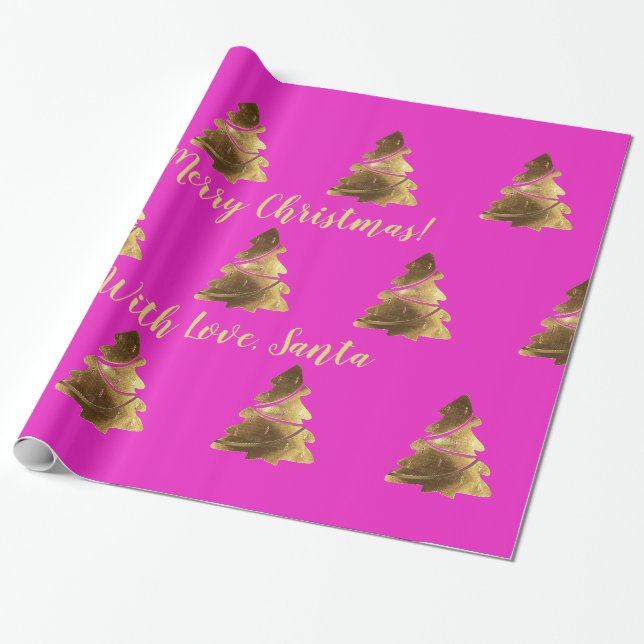 Golden Merry Christmas Tree with Candles Elegant Wrapping Paper (Unrolled)