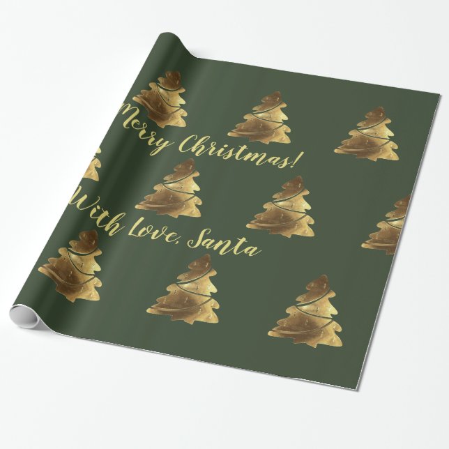 Golden Merry Christmas Tree with Candles Elegant Wrapping Paper (Unrolled)