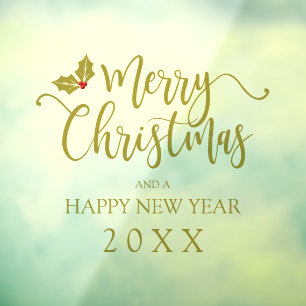 Golden Merry Christmas Whimsical Typography Quote Window Cling