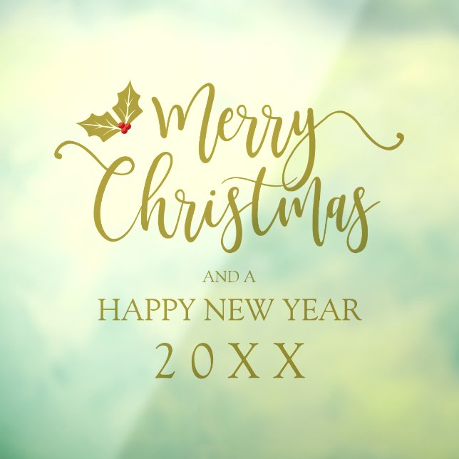 Golden Merry Christmas Whimsical Typography Quote  Window Cling (Sheet 3)