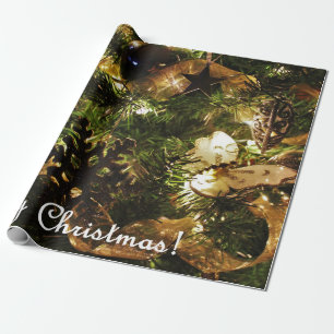 Golden Merry Christmas Wrapping Paper